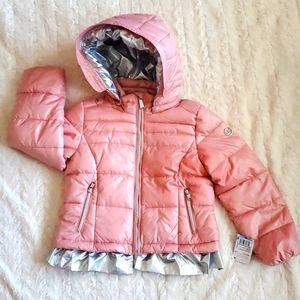NWT Girls 5/6 Michael Kors Pink Silver Puffer Coat